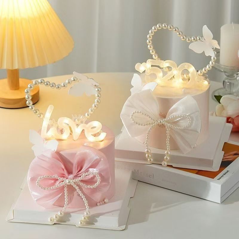 Wholesale bouquet bow jewelry imitation pearl cake decoration bow chain Valentine's Day accessories accessories decoration