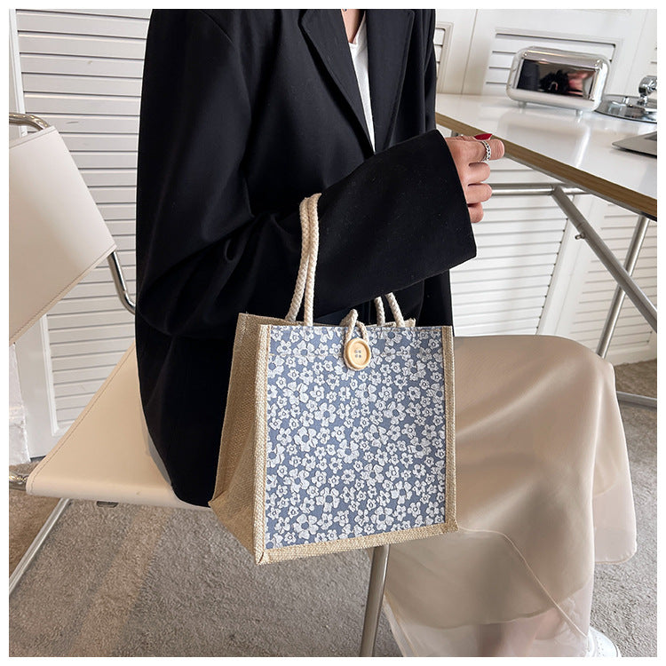 Internet Celebrity Portable Linen Bag Women's 2023 Western Style Hand-Carrying Lunch Bag for Work and Going Out Japanese Style ins Small Satchel