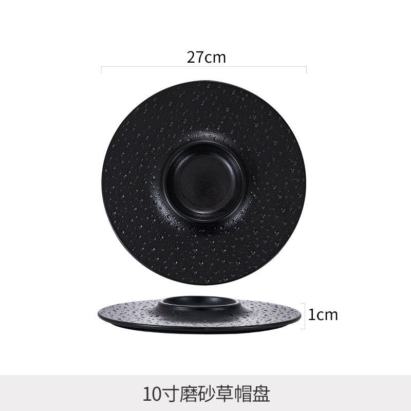 Simple Nordic Style Solid Color Ceramic Western Food Steak Plate High Color Value Mars Pit with Edge Disc Dim Dessert Plate