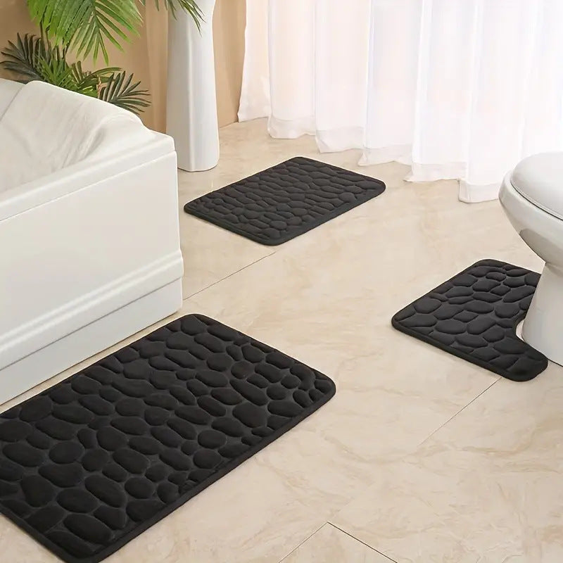 Amazon Pebble Embossed Coral Velvet Floor Mat Two-Piece Set Bathroom Absorbent Sponge Foot Mat Non-Slip Door Mat in Stock