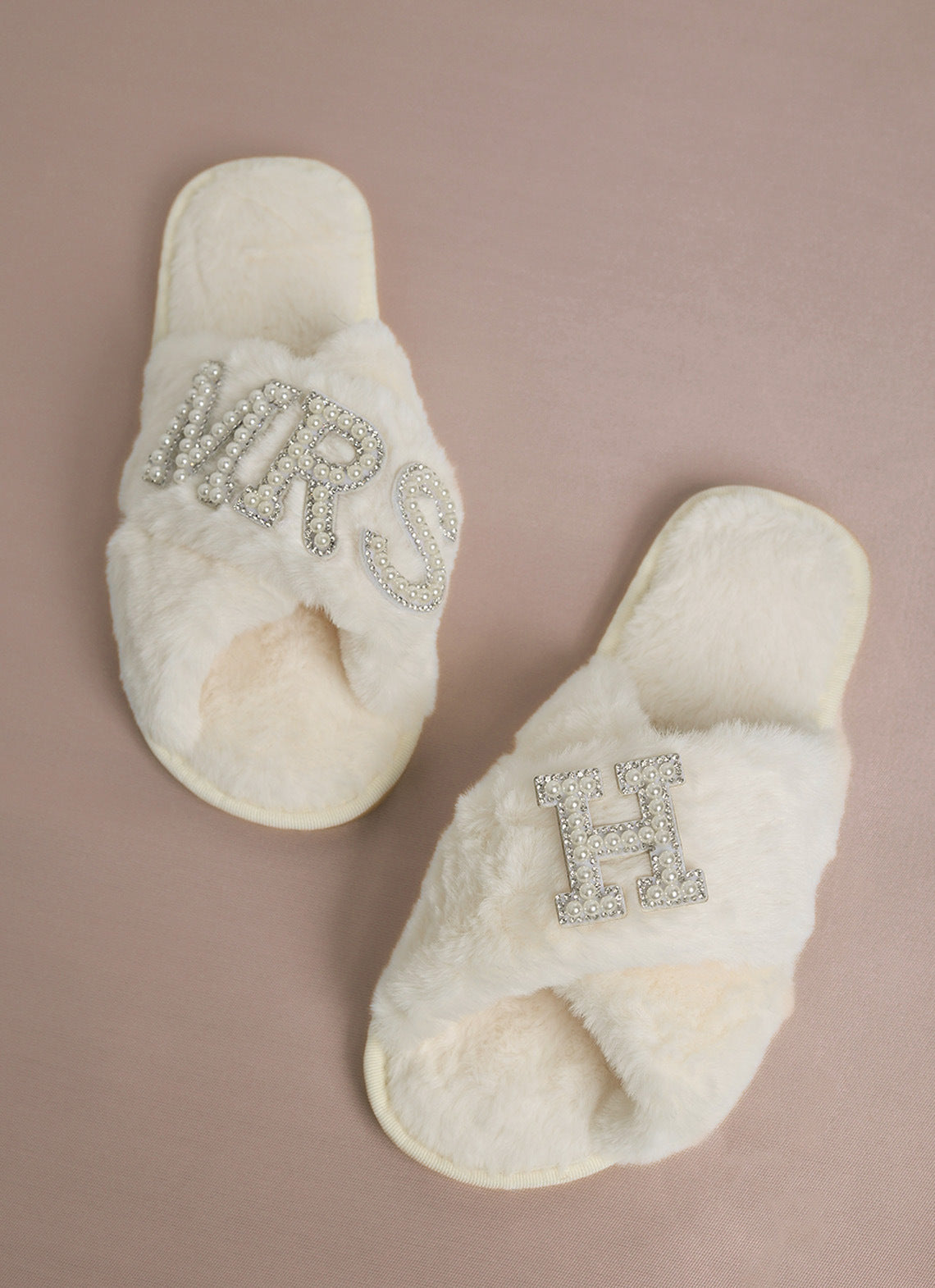 Bride Plush Slippers Cross-Border Popular Pearl Letters Bride Cross Plush Slippers Bachelor Party Wedding