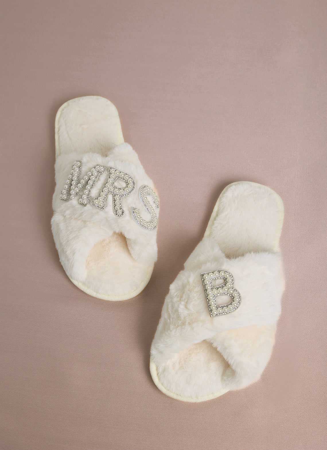 Bride Plush Slippers Cross-Border Popular Pearl Letters Bride Cross Plush Slippers Bachelor Party Wedding