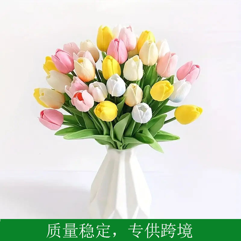 High-End Pu Tulip Artificial Flowers Cross-Border Exclusive for Home and Hotel Wedding Photography Props Feel Artificial Flowers Wholesale