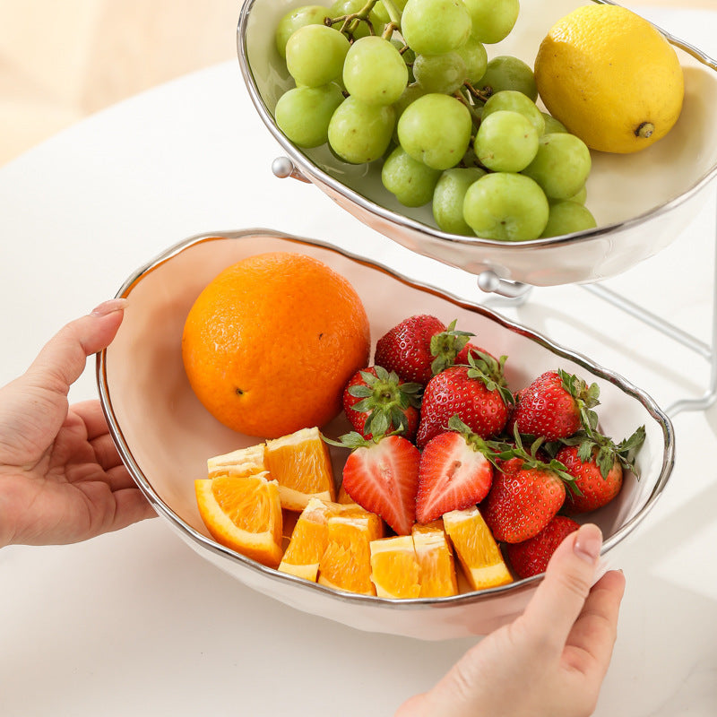 Light Luxury Ceramic Fruit Plate Iron Fruit Basket Double Layer Three Layer Fruit Plate Living Room Household Snack Snack Dried Fruit Plate