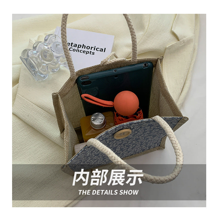 Internet Celebrity Portable Linen Bag Women's 2023 Western Style Hand-Carrying Lunch Bag for Work and Going Out Japanese Style ins Small Satchel