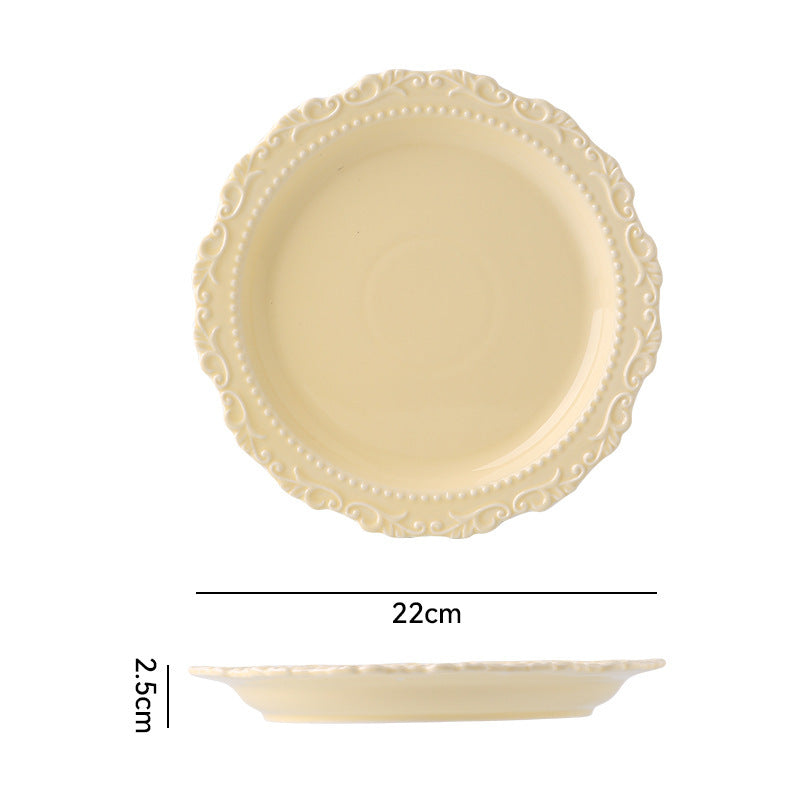 French ins style cream ceramic Western plate lace vintage dessert plate cream cake plate swing plate wholesale