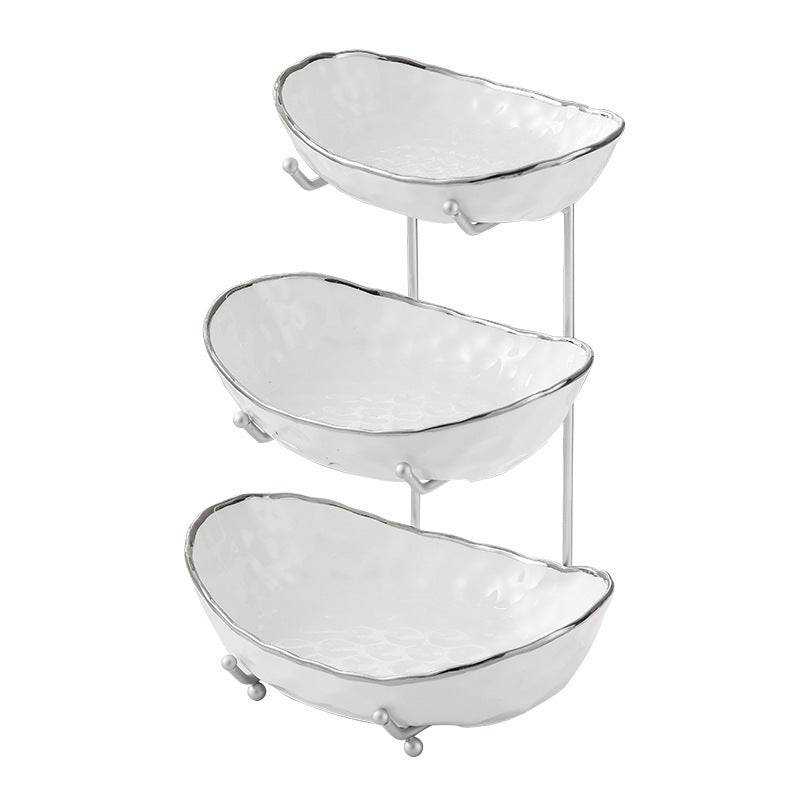Light Luxury Ceramic Fruit Plate Iron Fruit Basket Double Layer Three Layer Fruit Plate Living Room Household Snack Snack Dried Fruit Plate