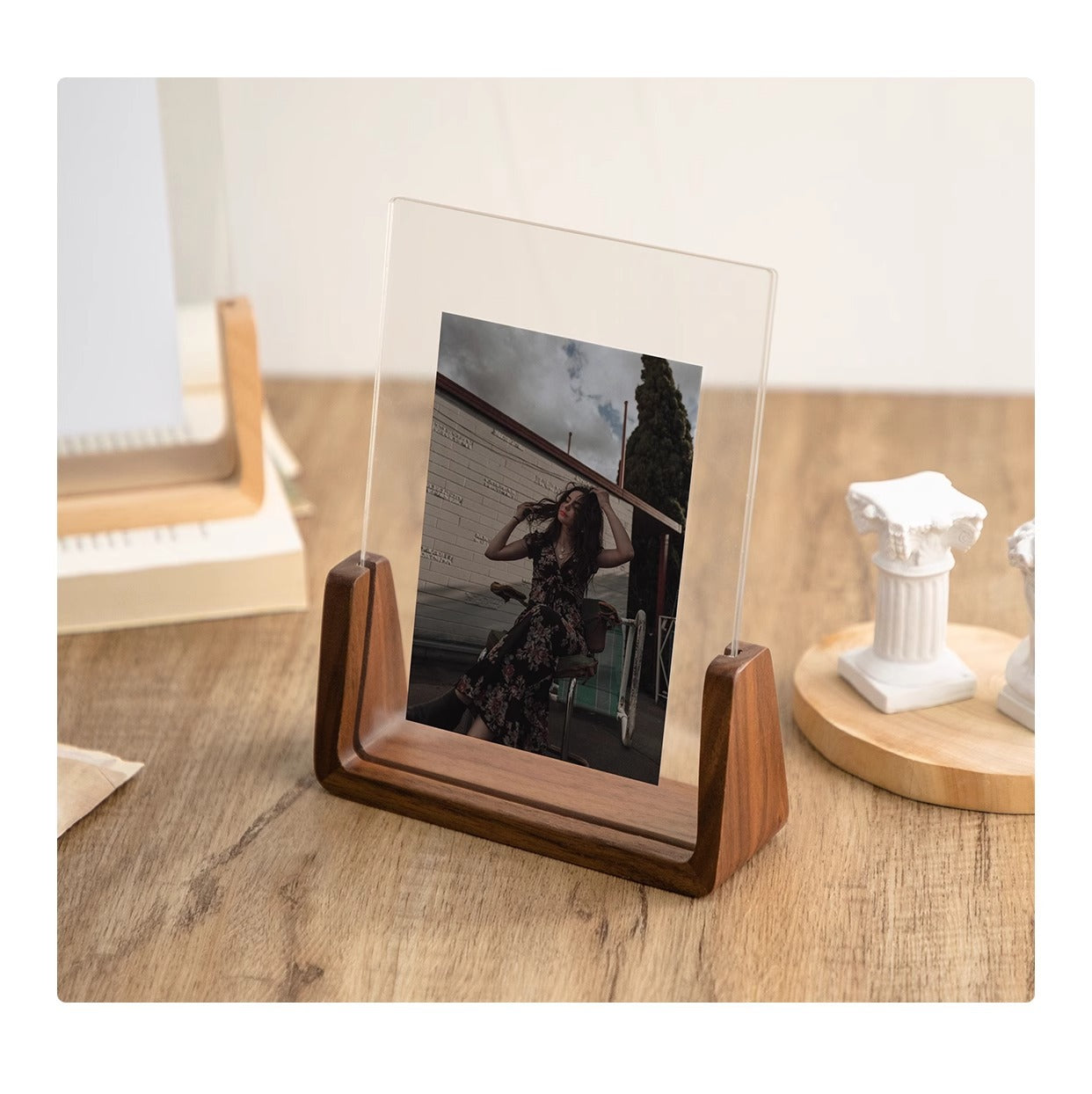 Acrylic Solid Wood Photo Frame Table Display Amazon Handmade Creative Gift Ornament Display Stand 6inch U-Shaped Photo Frame Customization