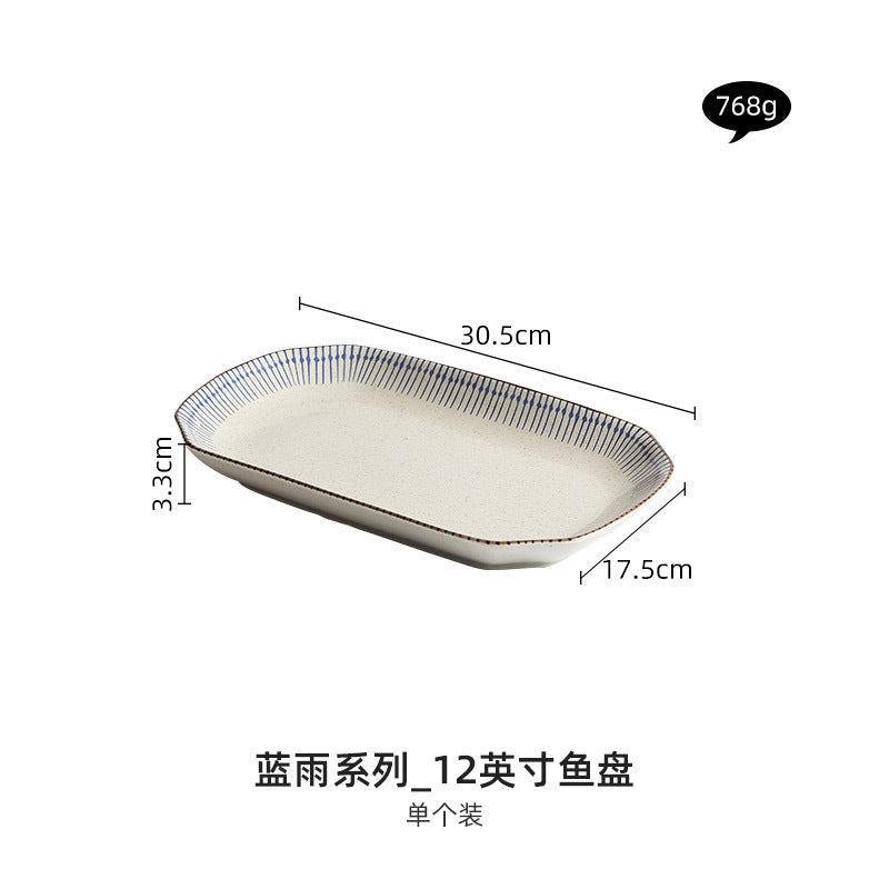 Japanese Style Rice Bowl Single Plate Dish Household Vintage Ceramic Fish Plate Dishes Creative Tableware Set