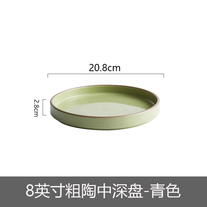 Ceramic Straight Plate Flat Bottom Deep Plate Soup Plate Japanese Seafood Plate Dish Plate Dessert Plate Nest Plate Simple Salad Bowl