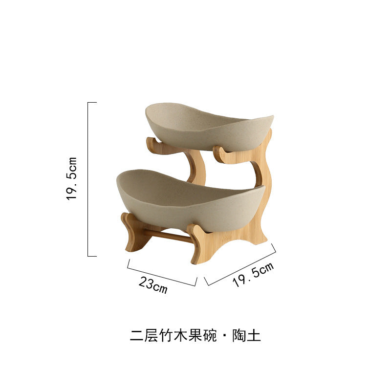 European-style three-layer ceramic dried fruit plate new creative bamboo rack multi-layer fruit plate household snack plate factory direct sales