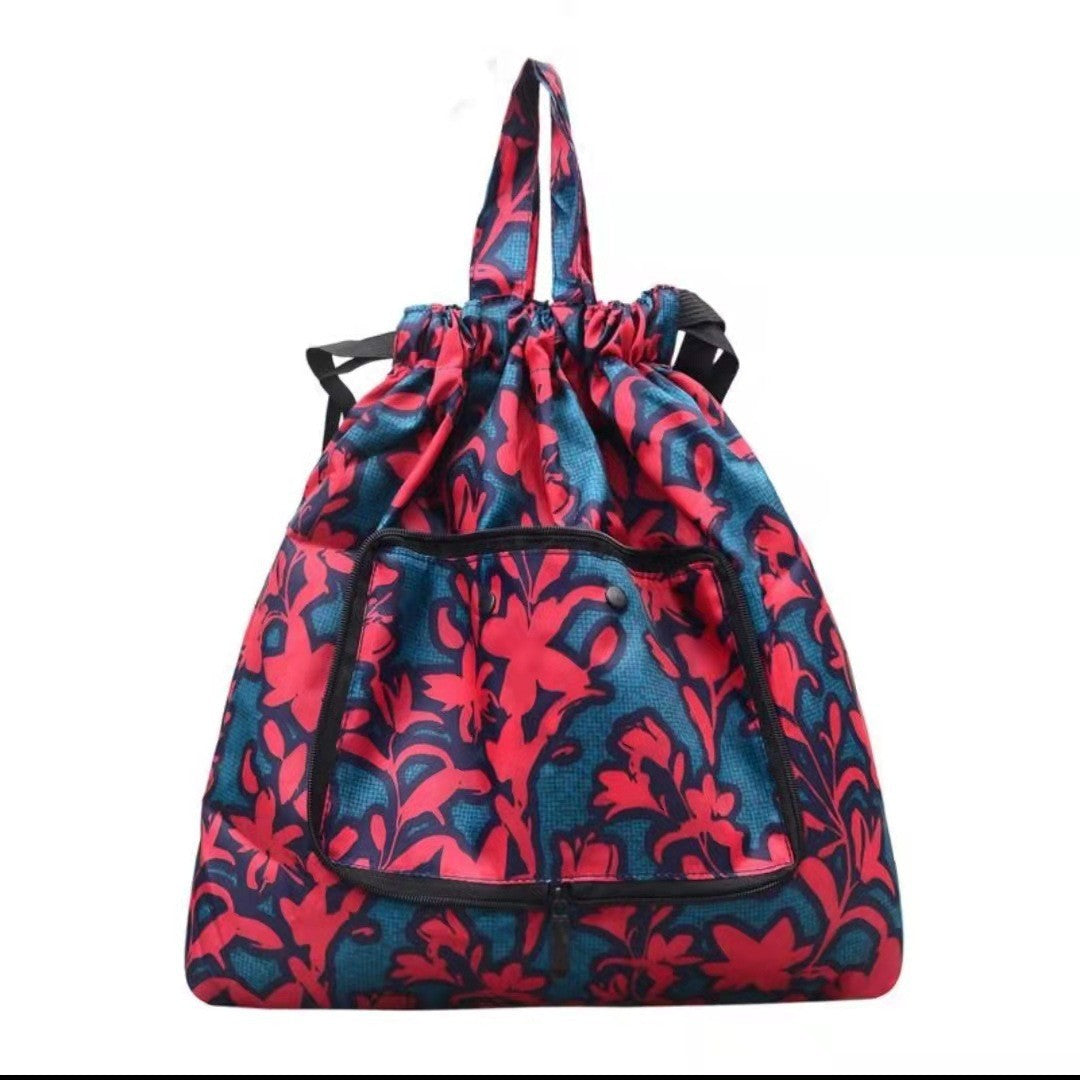 Cross-border New Travel Bag Bundle Mouth Backpack Women's Simple Drawstring Storage Bag Large Capacity Backpack Shopping Bag
