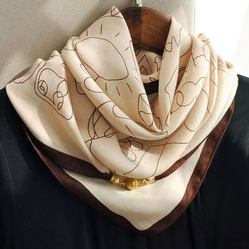 2026 New Style Warm Square Scarf with Magnetic Buckle, Triangular Silk Scarf, Cotton Scarf for Women, Stylish Neck Warmer for Spring, Autumn, and Winter, Versatile and Elegant