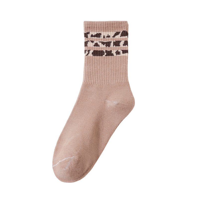 Socks Women's Mid-length Socks Spring and Autumn Korean Style Fashionable Socks Spotted Leopard Print Stockings All-match Non-slip Women's High Socks