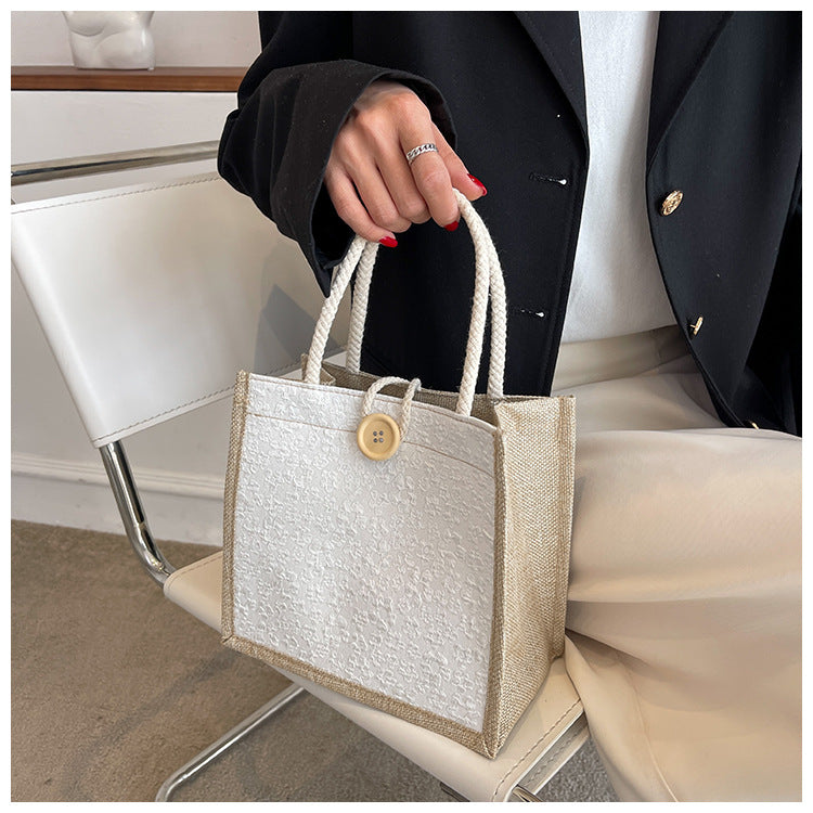 Internet Celebrity Portable Linen Bag Women's 2023 Western Style Hand-Carrying Lunch Bag for Work and Going Out Japanese Style ins Small Satchel