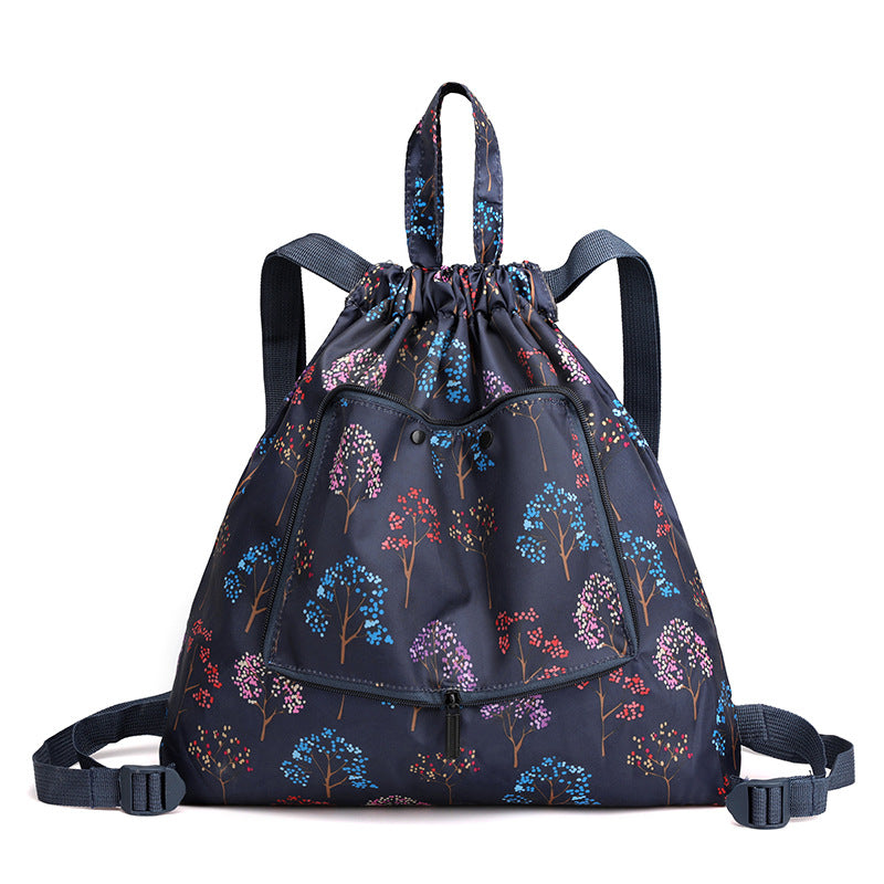 Cross-border New Travel Bag Bundle Mouth Backpack Women's Simple Drawstring Storage Bag Large Capacity Backpack Shopping Bag