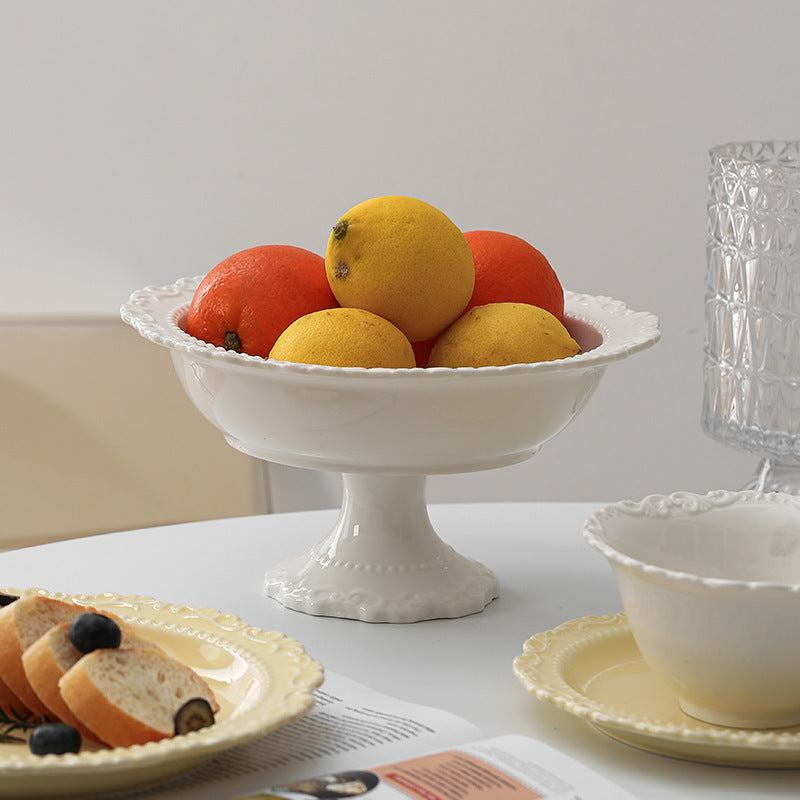 French ins style cream ceramic Western plate lace vintage dessert plate cream cake plate swing plate wholesale