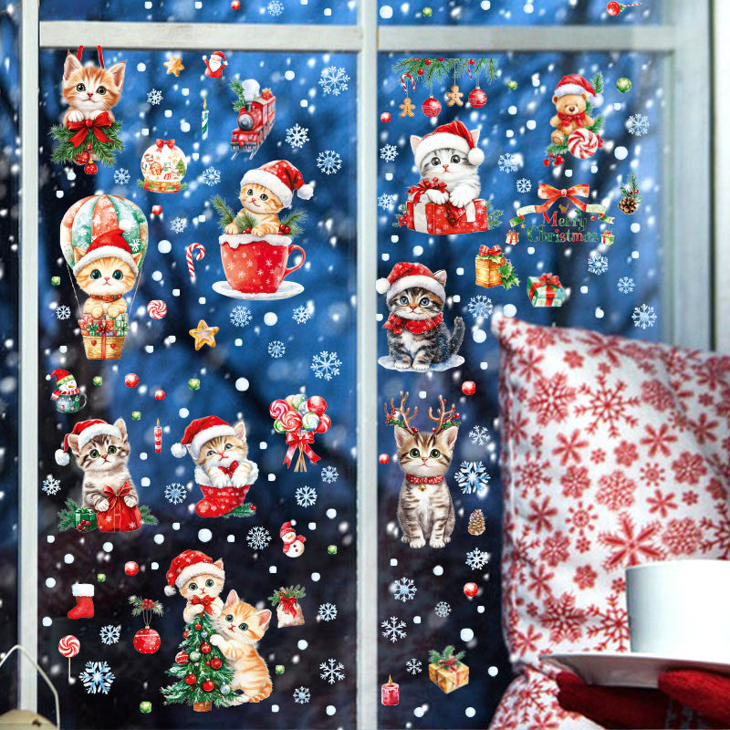 Cross Border Christmas Kitty Christmas Tree Snowflake Glass Electrostatic Sticker Holiday Party Window Decoration Self-Paste