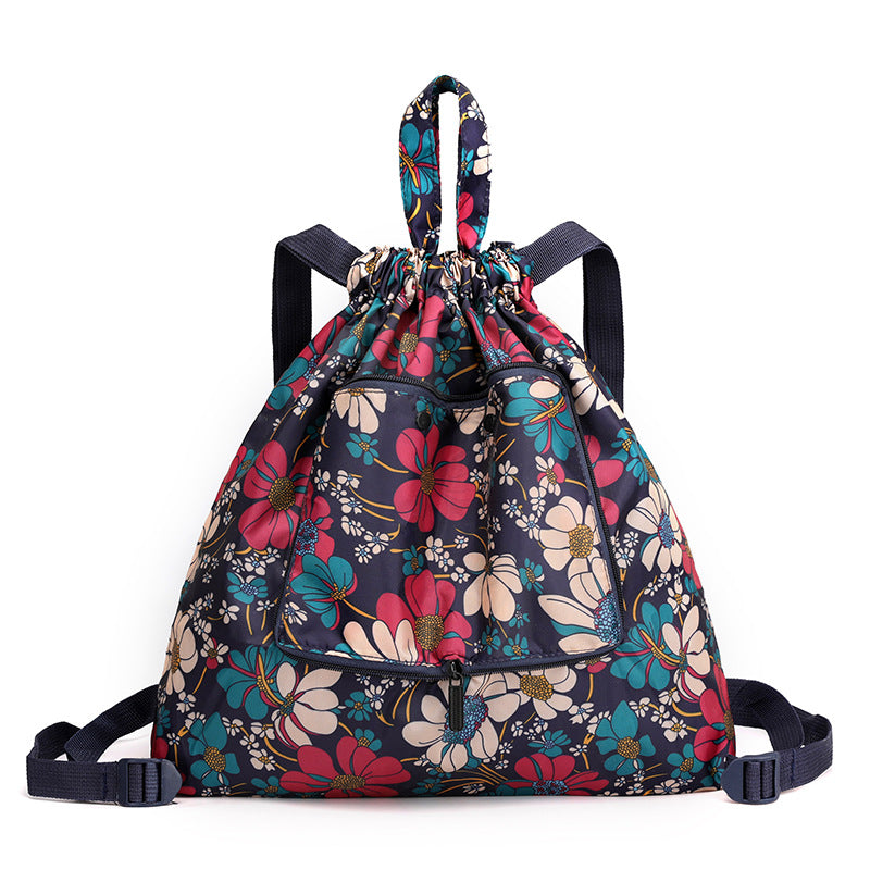 Cross-border New Travel Bag Bundle Mouth Backpack Women's Simple Drawstring Storage Bag Large Capacity Backpack Shopping Bag