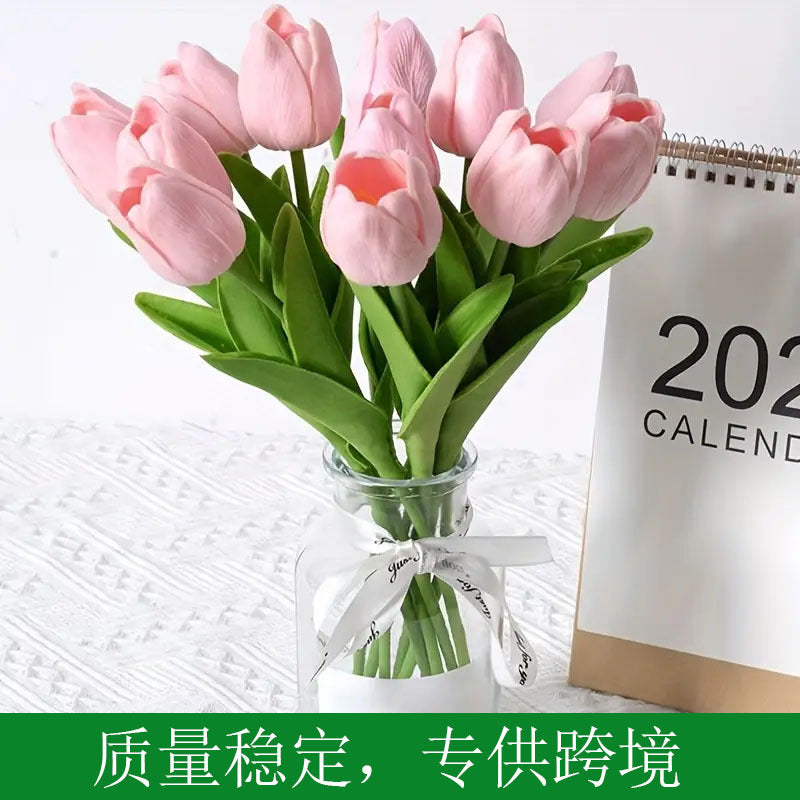 High-End Pu Tulip Artificial Flowers Cross-Border Exclusive for Home and Hotel Wedding Photography Props Feel Artificial Flowers Wholesale