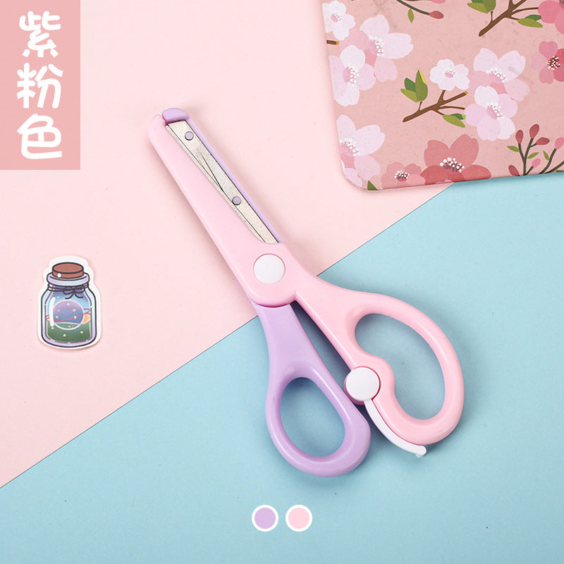 Qian Hong stationery new macaron color children's safety scissors children's paper-cut Cartoon anti-pinch elastic plastic scissors