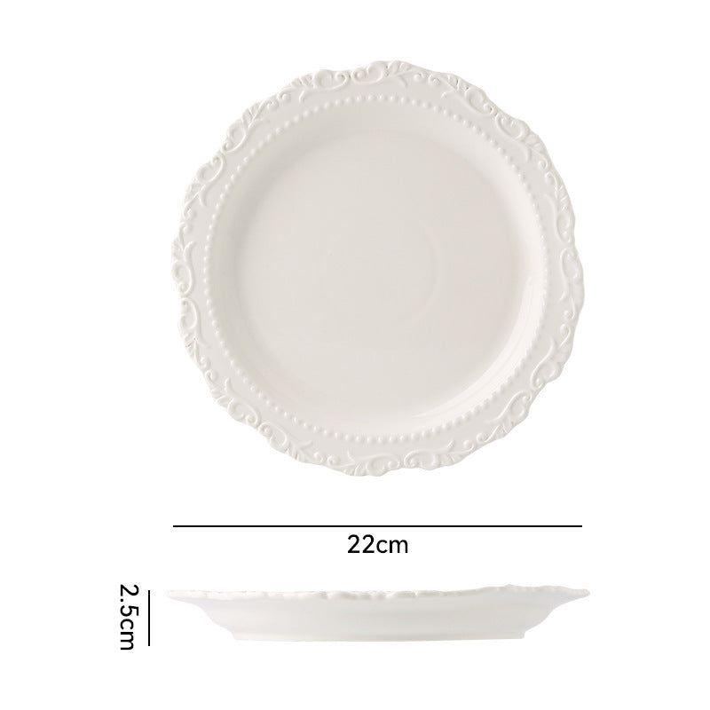 French ins style cream ceramic Western plate lace vintage dessert plate cream cake plate swing plate wholesale