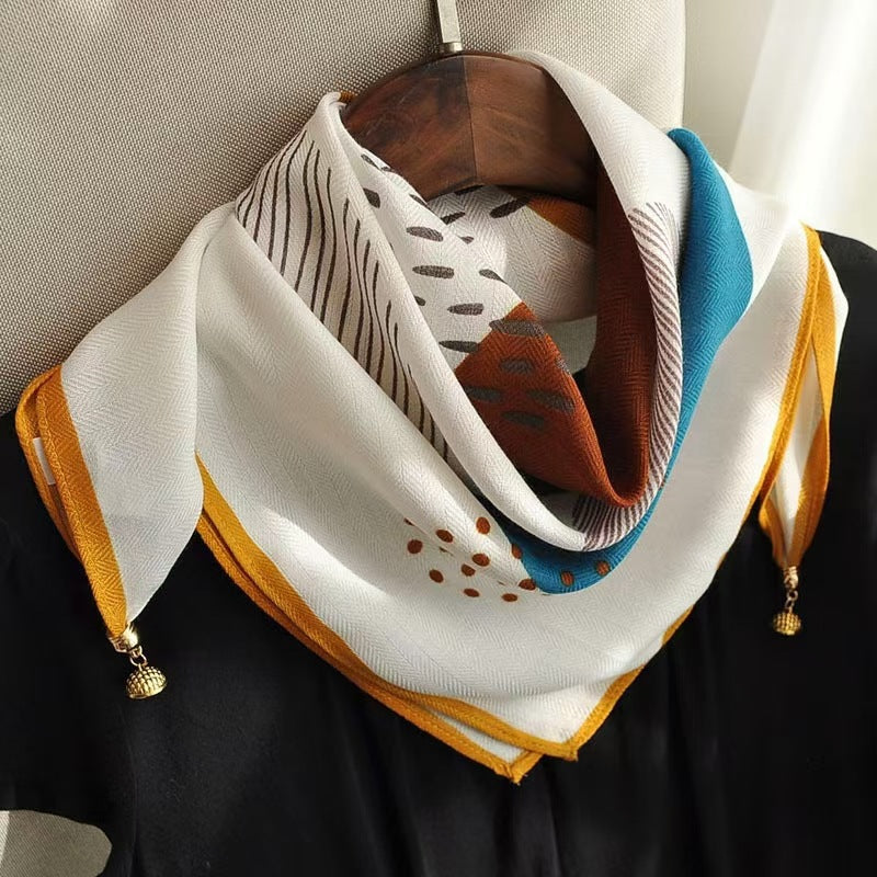 2026 New Style Warm Square Scarf with Magnetic Buckle, Triangular Silk Scarf, Cotton Scarf for Women, Stylish Neck Warmer for Spring, Autumn, and Winter, Versatile and Elegant