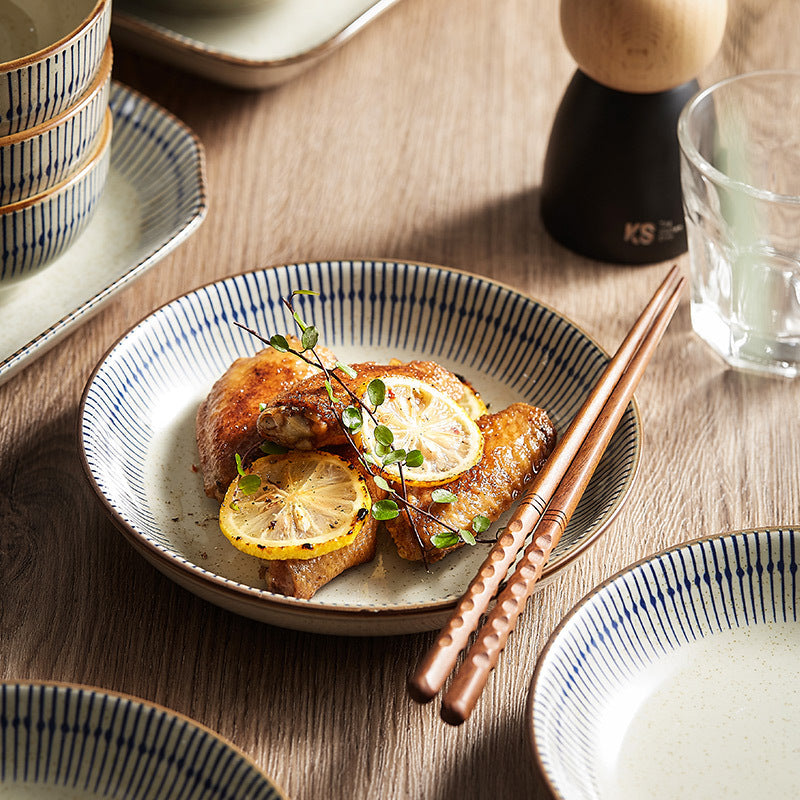 Japanese Style Rice Bowl Single Plate Dish Household Vintage Ceramic Fish Plate Dishes Creative Tableware Set