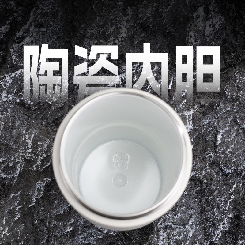 Cross-border high-value 316 stainless steel thermos cup large-capacity double-drink ceramic liner car cup portable handle cup