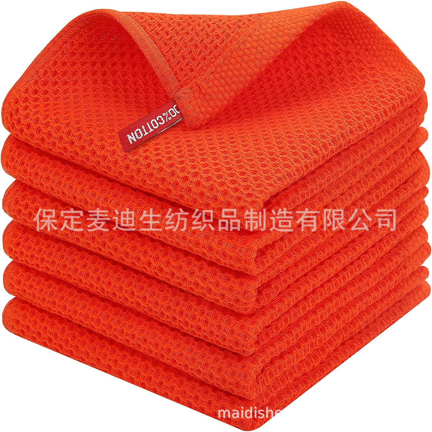 Cross-border Amazon pure cotton honeycomb kitchen dishwashing square towel can be suit with hook waffle square towel generation sticker code