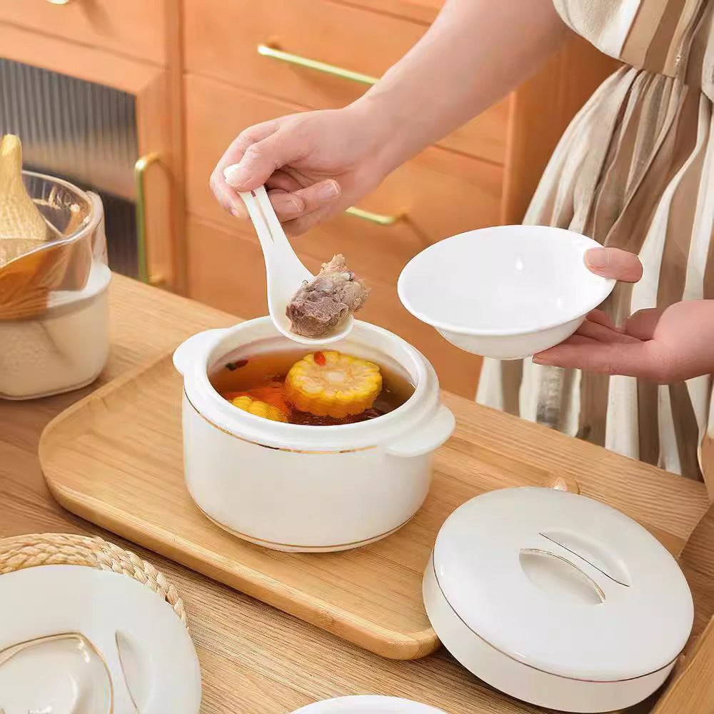 Water-proof Stew Pot Chunky Stew Pot Ceramic Steamed Egg Stew Pot with Lid Double Lid Soup Pot Household Bird's Nest Size Inner Pot Steaming Pot