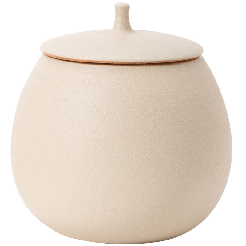 Beige Ceramic Tea Can Empty Can Small Sealed Can Household Black Tea Pu'Er Longjing Storage Tea Can Moisture-Proof Storage Can
