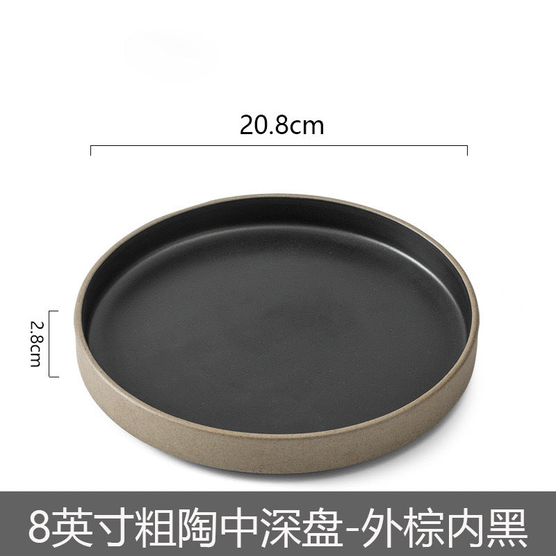 Ceramic Straight Plate Flat Bottom Deep Plate Soup Plate Japanese Seafood Plate Dish Plate Dessert Plate Nest Plate Simple Salad Bowl