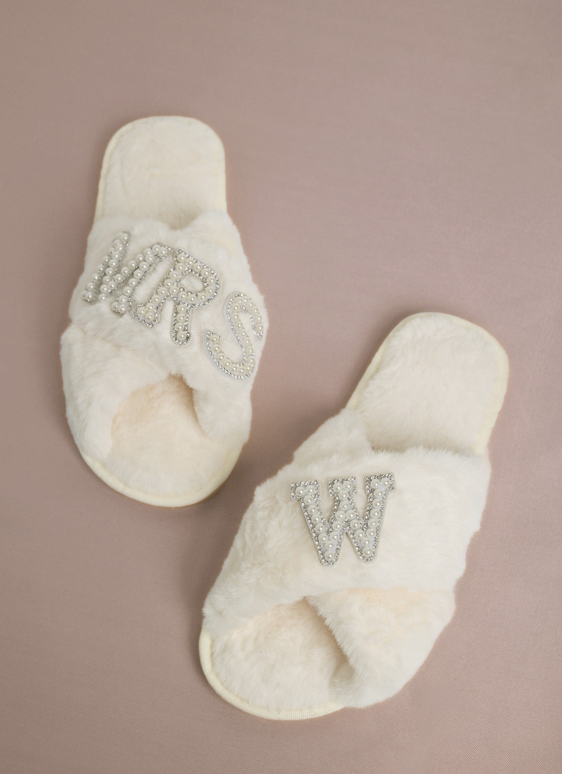 Bride Plush Slippers Cross-Border Popular Pearl Letters Bride Cross Plush Slippers Bachelor Party Wedding