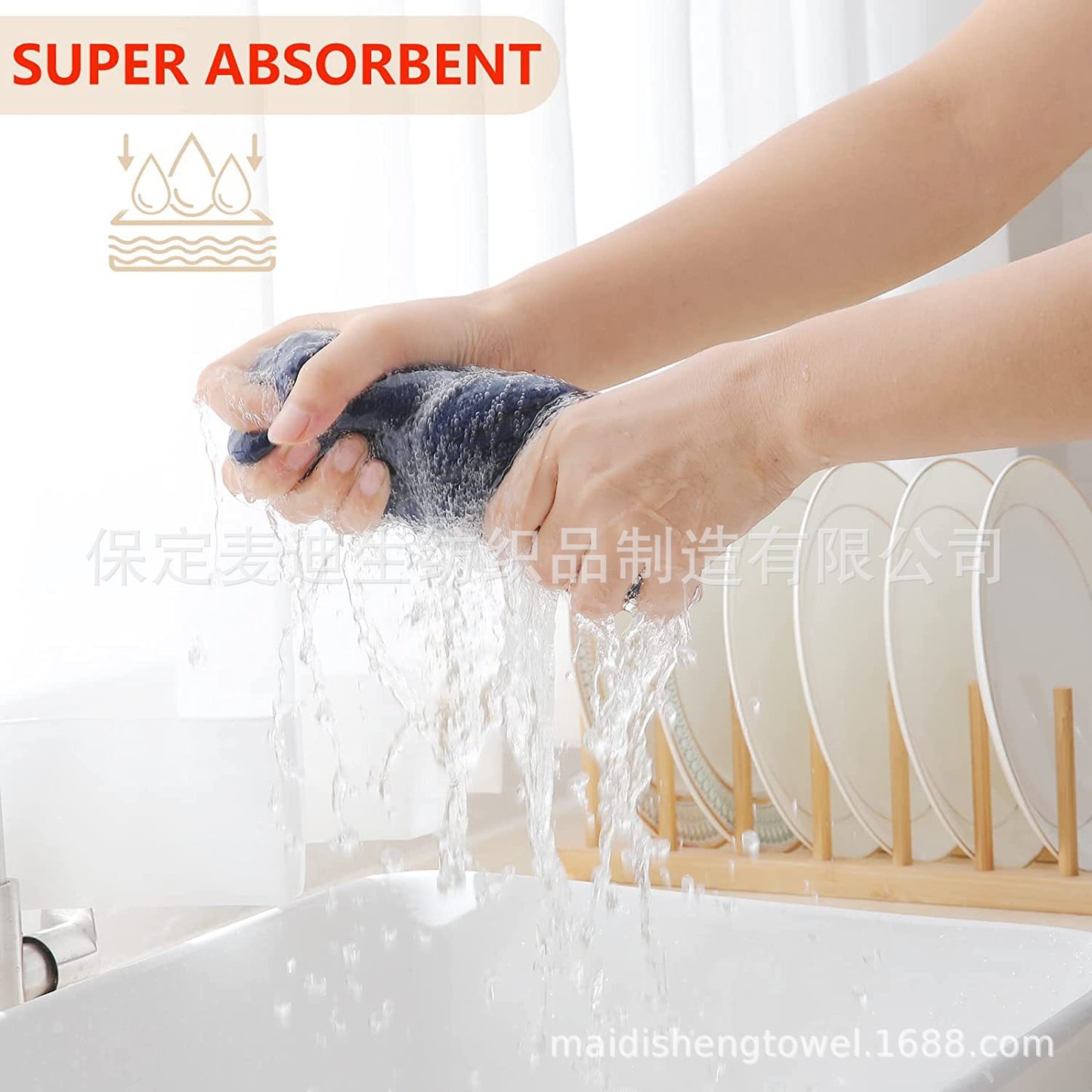 Cross-border Amazon pure cotton honeycomb kitchen dishwashing square towel can be suit with hook waffle square towel generation sticker code