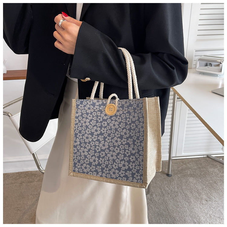Internet Celebrity Portable Linen Bag Women's 2023 Western Style Hand-Carrying Lunch Bag for Work and Going Out Japanese Style ins Small Satchel