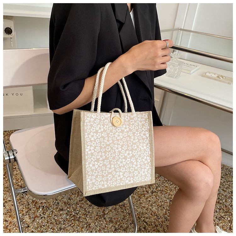 Internet Celebrity Portable Linen Bag Women's 2023 Western Style Hand-Carrying Lunch Bag for Work and Going Out Japanese Style ins Small Satchel