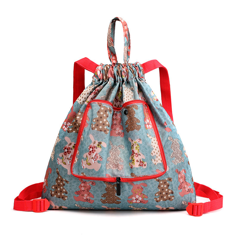 Cross-border New Travel Bag Bundle Mouth Backpack Women's Simple Drawstring Storage Bag Large Capacity Backpack Shopping Bag