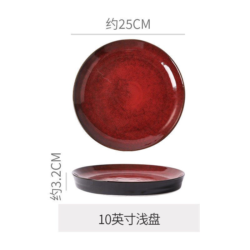 Personalized wine red ceramic restaurant hotel tableware embossed exquisite fruit pastry tray tea tray household dish salad bowl