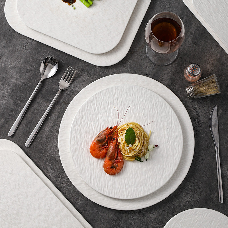 Stone Pattern Round Flat Ceramic Plate Western Food Steak Plate High-grade Sense Cake Plate Dim Sushi Plate Dessert Pastry Plate