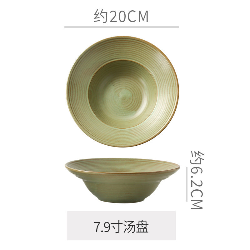 Retro Style Ceramic Kiln Straw Hat Plate Restaurant Hotel Home Threaded Pasta Plate Japanese Fruit Salad Snack Plate