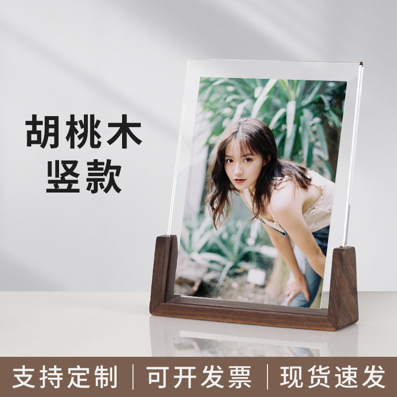 Acrylic Solid Wood Photo Frame Table Display Amazon Handmade Creative Gift Ornament Display Stand 6inch U-Shaped Photo Frame Customization