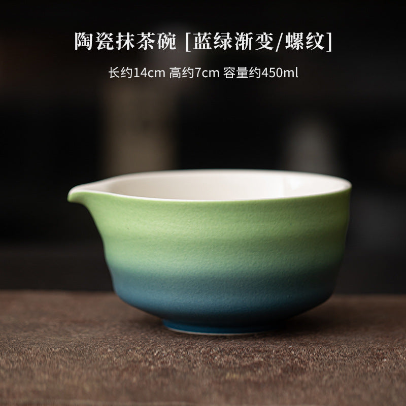 Japanese-Style Matcha Set with Gradient Ceramic Whisk, Tea Bowl, Whisk Holder, and Tea Brush