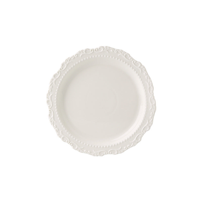 French ins style cream ceramic Western plate lace vintage dessert plate cream cake plate swing plate wholesale