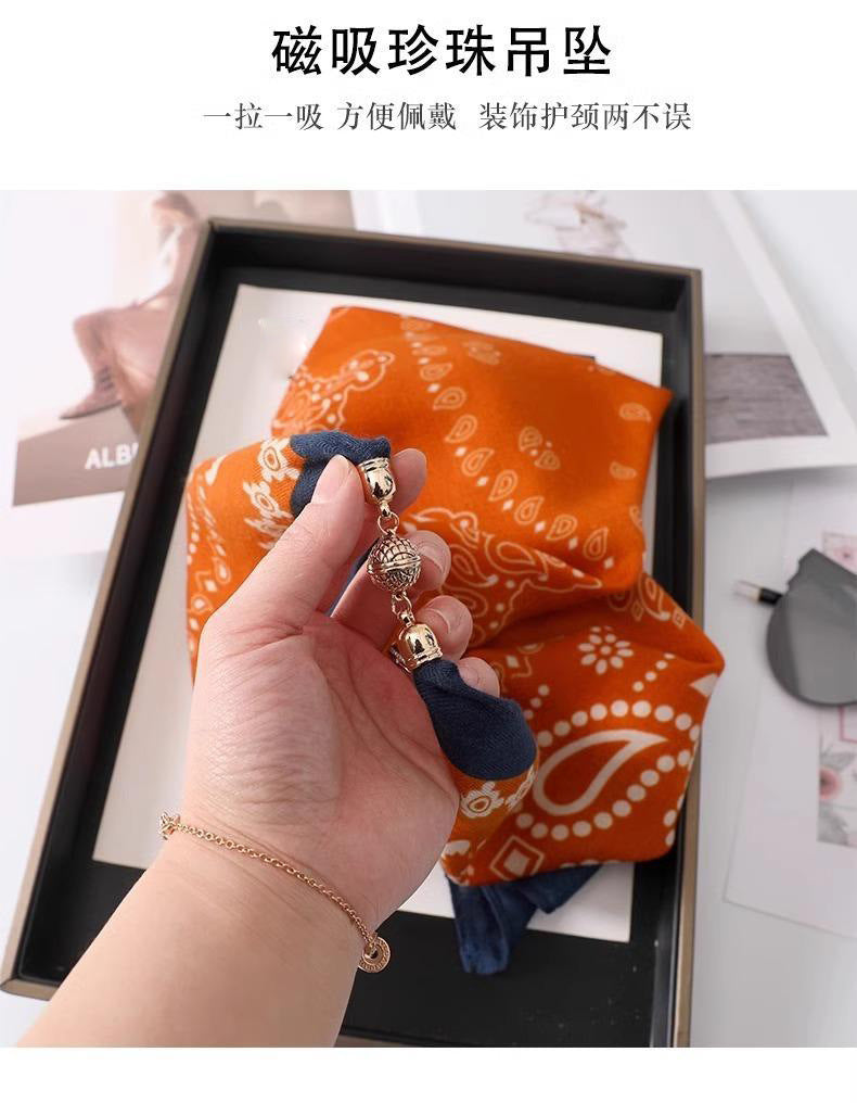 2026 New Style Warm Square Scarf with Magnetic Buckle, Triangular Silk Scarf, Cotton Scarf for Women, Stylish Neck Warmer for Spring, Autumn, and Winter, Versatile and Elegant