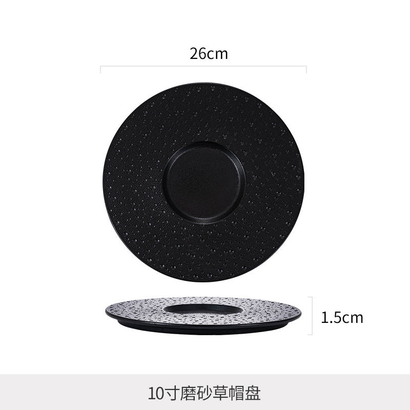 Simple Nordic Style Solid Color Ceramic Western Food Steak Plate High Color Value Mars Pit with Edge Disc Dim Dessert Plate