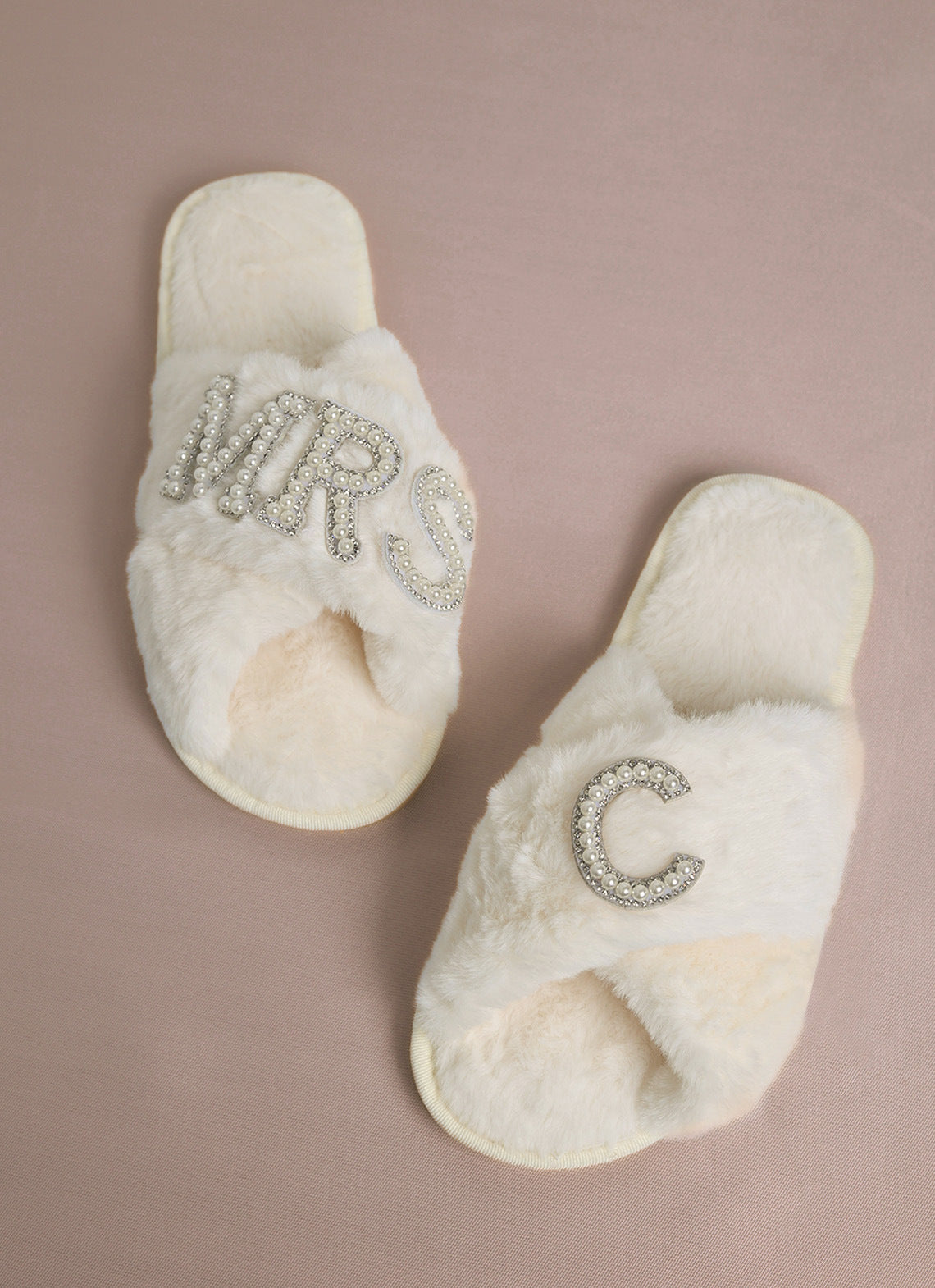 Bride Plush Slippers Cross-Border Popular Pearl Letters Bride Cross Plush Slippers Bachelor Party Wedding