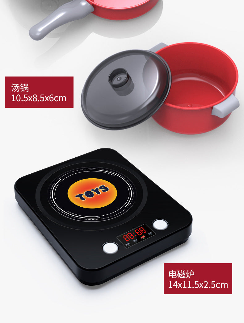 [Cross-border Exclusive] Simulation Kitchenette Cooking Kitchenware suit Fruit Chicing Music Cooking Induction Cooker to play house