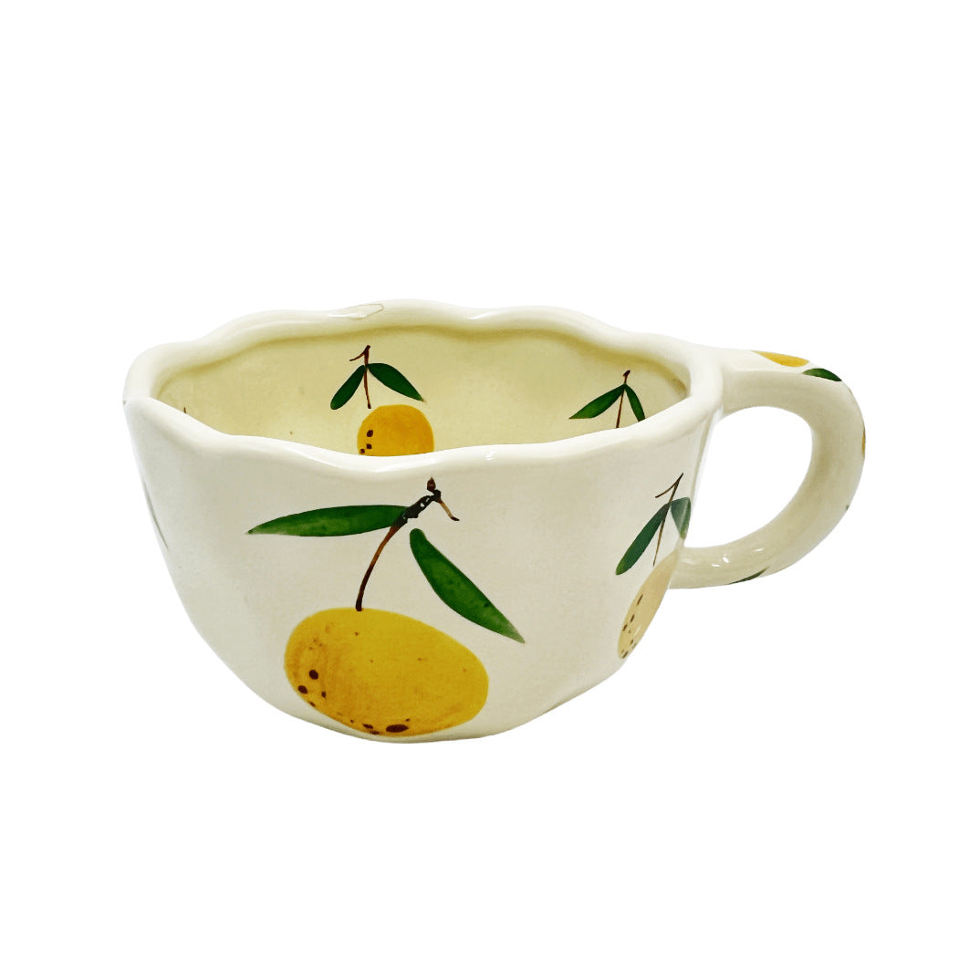Cross-border can be labeled hair girl heart pinch strawberry fruit coffee cup afternoon tea ceramic cup cute coffee cup