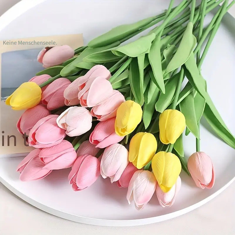 Pu Mini Tulip Artificial Flower Bouquet Cross-Border Artificial Flower Home Decoration Photo European Style Ornaments Factory Direct Sale